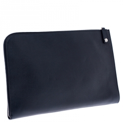 Pre Owned Saint Laurent Paris Navy Blue Leather Documents Portfolio Case           
