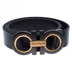 Pre Owned Salvatore Ferragamo Black Leather Gancini Belt 115 cm