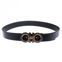 Pre Owned Salvatore Ferragamo Black Leather Gancini Belt 115cm