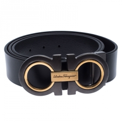 Pre Owned Salvatore Ferragamo Black Leather Gancini Belt 115cm
