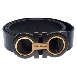 Pre Owned Salvatore Ferragamo Black Leather Gancini Belt 115cm