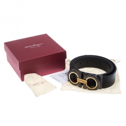 Pre Owned Salvatore Ferragamo Black Leather Gancini Belt 105 cm