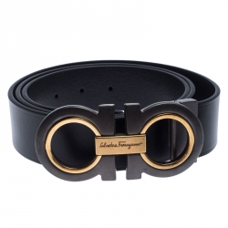 Pre Owned Salvatore Ferragamo Black Leather Gancini Belt 105 cm