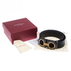 Pre Owned Salvatore Ferragamo Black Leather Gancini Belt 105 cm