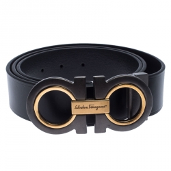Pre Owned Salvatore Ferragamo Black Leather Gancini Belt 105 cm