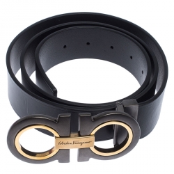 Pre Owned Salvatore Ferragamo Black Leather Gancini Belt 105 cm