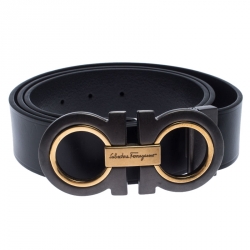 Pre Owned Salvatore Ferragamo Black Leather Gancini Belt 105 cm