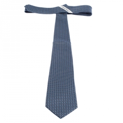 Pre Owned Salvatore Ferragamo Marine Blue Gancini Print Silk Tie