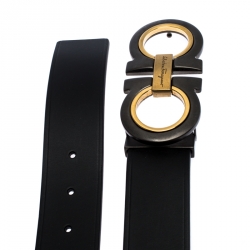 Pre Owned Salvatore Ferragamo Black Leather Gancini Belt 105CM