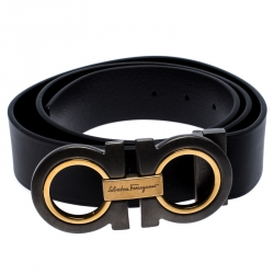 Pre Owned Salvatore Ferragamo Black Leather Gancini Belt 105CM