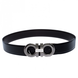 Pre Owned Salvatore Ferragamo Black/Brown Leather Gancini Belt 105CM