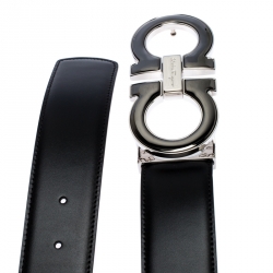 Pre Owned Salvatore Ferragamo Black/Brown Leather Gancini Belt 105CM