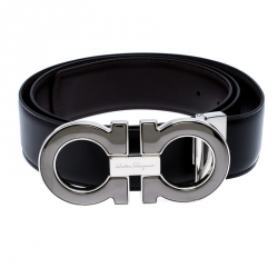 Pre Owned Salvatore Ferragamo Black/Brown Leather Gancini Belt 105CM