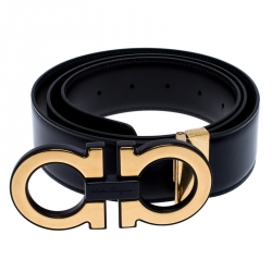 Pre Owned Salvatore Ferragamo Blue Marine/Black Leather Gancini Belt 105CM