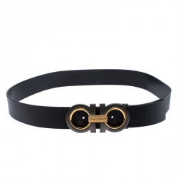 Pre Owned Salvatore Ferragamo Black Leather Gancini Belt 115CM