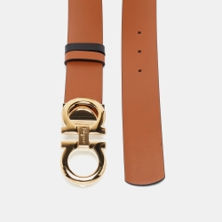 Pre Owned Salvatore Ferragamo Black/Brown Gancini Cut to Size Reversible Belt 100CM