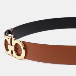 Pre Owned Salvatore Ferragamo Black/Brown Gancini Cut to Size Reversible Belt 100CM