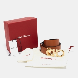 Pre Owned Salvatore Ferragamo Black/Brown Gancini Cut to Size Reversible Belt 100CM