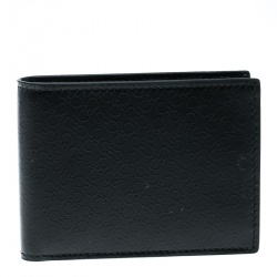 Pre Owned Salvatore Ferragamo Black Leather Logo Embossed Bifold Wallet