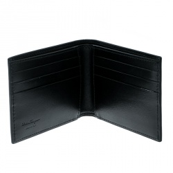 Pre Owned Salvatore Ferragamo Black Leather Logo Embossed Bifold Wallet