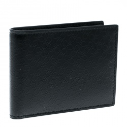 Pre Owned Salvatore Ferragamo Black Leather Logo Embossed Bifold Wallet