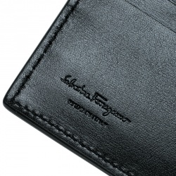 Pre Owned Salvatore Ferragamo Black Leather Logo Embossed Bifold Wallet
