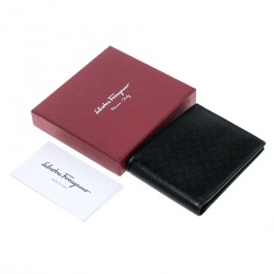 Pre Owned Salvatore Ferragamo Black Leather Logo Embossed Bifold Wallet