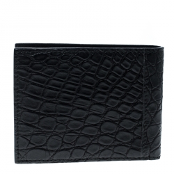 Salvatore Ferragamo Black Croc Bi-fold Wallet 