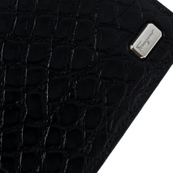 Salvatore Ferragamo Black Croc Bi-fold Wallet 