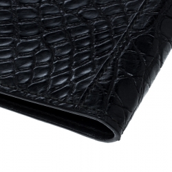 Salvatore Ferragamo Black Croc Bi-fold Wallet 