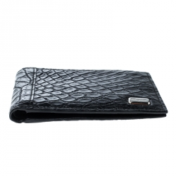 Salvatore Ferragamo Black Croc Bi-fold Wallet 