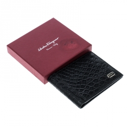 Salvatore Ferragamo Black Croc Bi-fold Wallet 