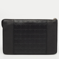 Pre Owned Salvatore Ferragamo Black Embossed Leather Firenze Gamma Clutch