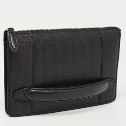 Pre Owned Salvatore Ferragamo Black Embossed Leather Firenze Gamma Clutch