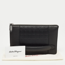 Pre Owned Salvatore Ferragamo Black Embossed Leather Firenze Gamma Clutch