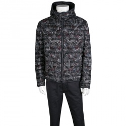 Salvatore Ferragamo Feather Print Hooded Zip Front Quilted Down Jacket XL
