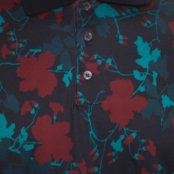 Pre Owned Salvatore Ferragamo Black Cherry Floral Printed Cotton Polo T-Shirt XXL