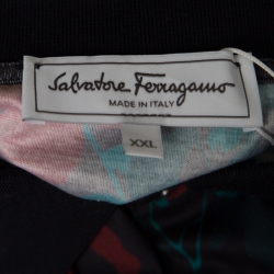 Pre Owned Salvatore Ferragamo Black Cherry Floral Printed Cotton Polo T-Shirt XXL