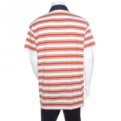Pre Owned Salvatore Ferragamo Orange Striped Cotton Chambray Collar Detail Polo T-Shirt XXL