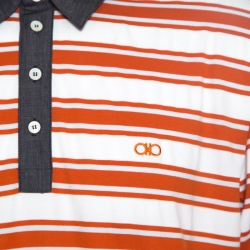 Pre Owned Salvatore Ferragamo Orange Striped Cotton Chambray Collar Detail Polo T-Shirt XXL