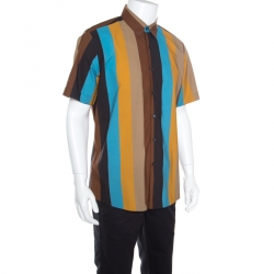 Pre Owned Salvatore Ferragamo Multicolor Wide Striped Cotton Short Sleeve Shirt XL