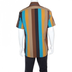 Pre Owned Salvatore Ferragamo Multicolor Wide Striped Cotton Short Sleeve Shirt XL