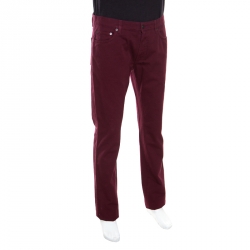 Pre Owned Salvatore Ferragamo Burgundy Washed Denim Straight Fit Jeans XL