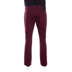 Pre Owned Salvatore Ferragamo Burgundy Washed Denim Straight Fit Jeans XL