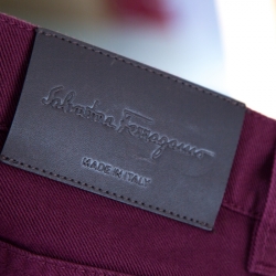 Pre Owned Salvatore Ferragamo Burgundy Washed Denim Straight Fit Jeans XL