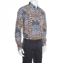 Salvatore Ferragamo Brown Abstract Chevron Printed Button Front Shirt L