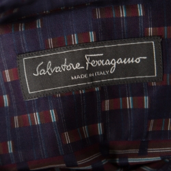 Pre Owned Salvatore Ferragamo Navy Blue Cotton Jacquard Long Sleeve Shirt L