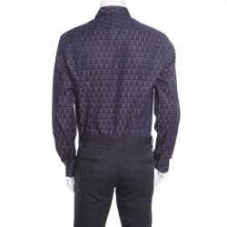 Pre Owned Salvatore Ferragamo Navy Blue Cotton Jacquard Long Sleeve Shirt L