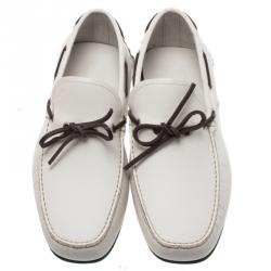 Pre Owned Salvatore Ferragamo White Leather Mango Boat Loafers Size 45