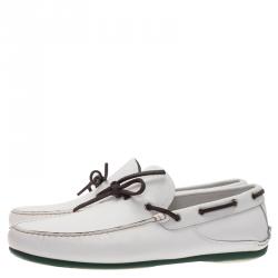 Pre Owned Salvatore Ferragamo White Leather Mango Boat Loafers Size 45